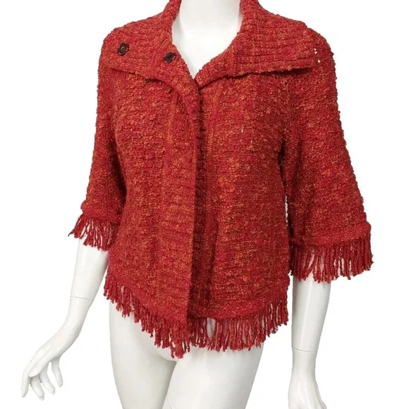 St. John Red Textured Cardigan - Picture 8 of 10